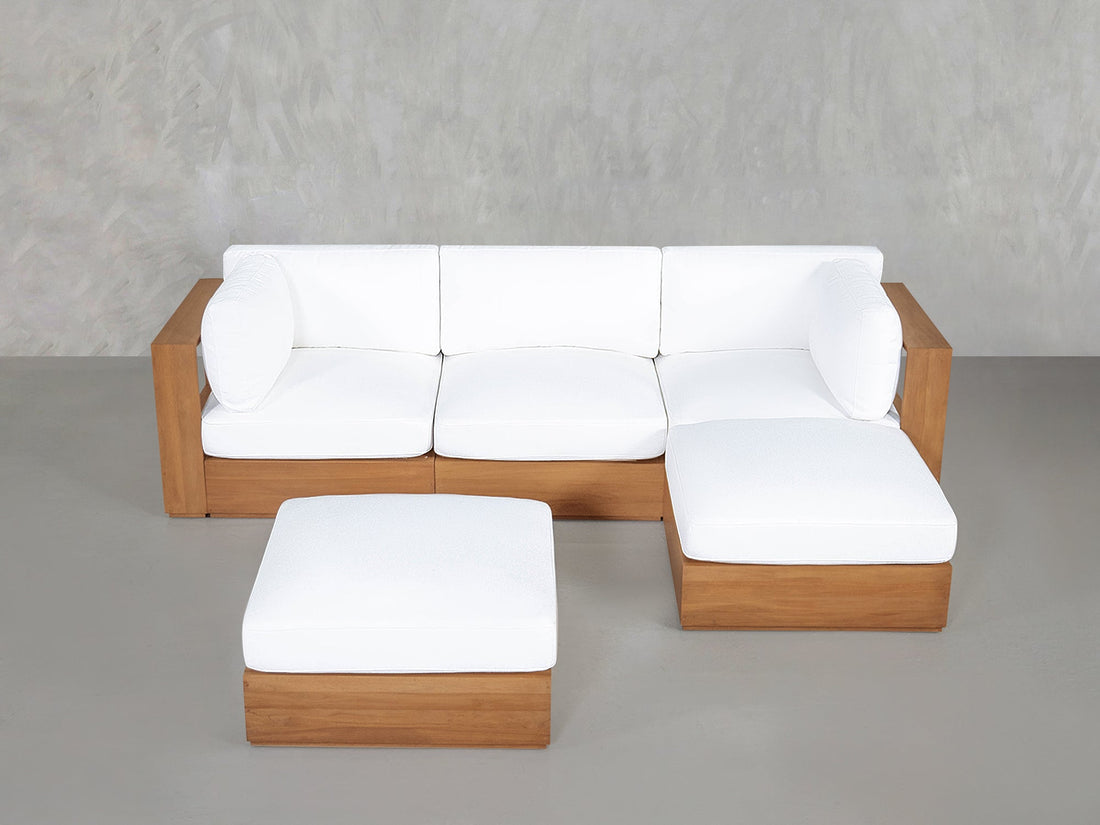 4-Seat Modular Chaise Sectional with Ottoman Teak Outdoor