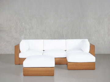 4-Seat Modular Chaise Sectional with Ottoman Teak Outdoor