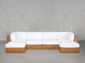 6-Seat Modular Double Chaise Sectional Teak Outdoor