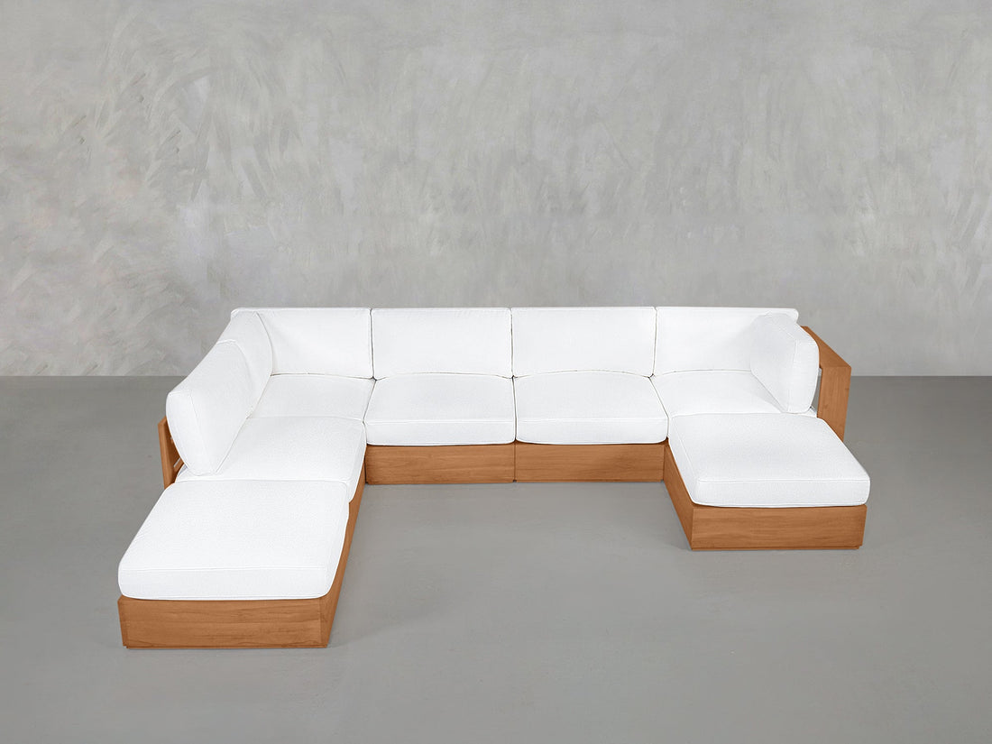 7-Seat Modular Chaise Corner Lounger Sectional Teak Outdoor