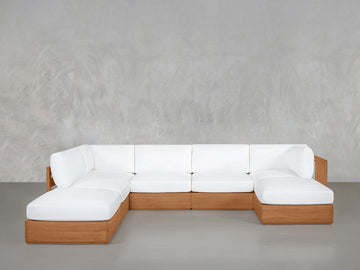 7-Seat Modular Chaise Corner Lounger Sectional Teak Outdoor