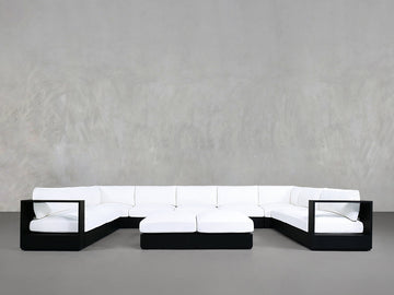9-Seat Modular U-Sectional with Double Ottoman Aluminum Outdoor