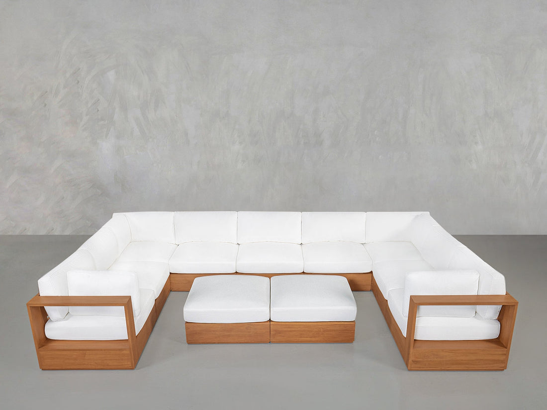 9-Seat Modular U-Sectional with Double Ottoman Teak Outdoor
