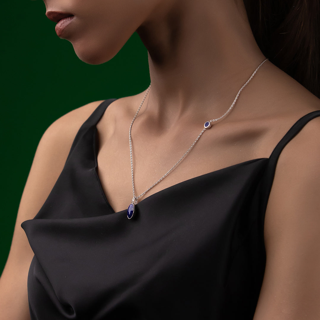 Kamal-e-Makli- Lapis Lazuli Silver Necklace