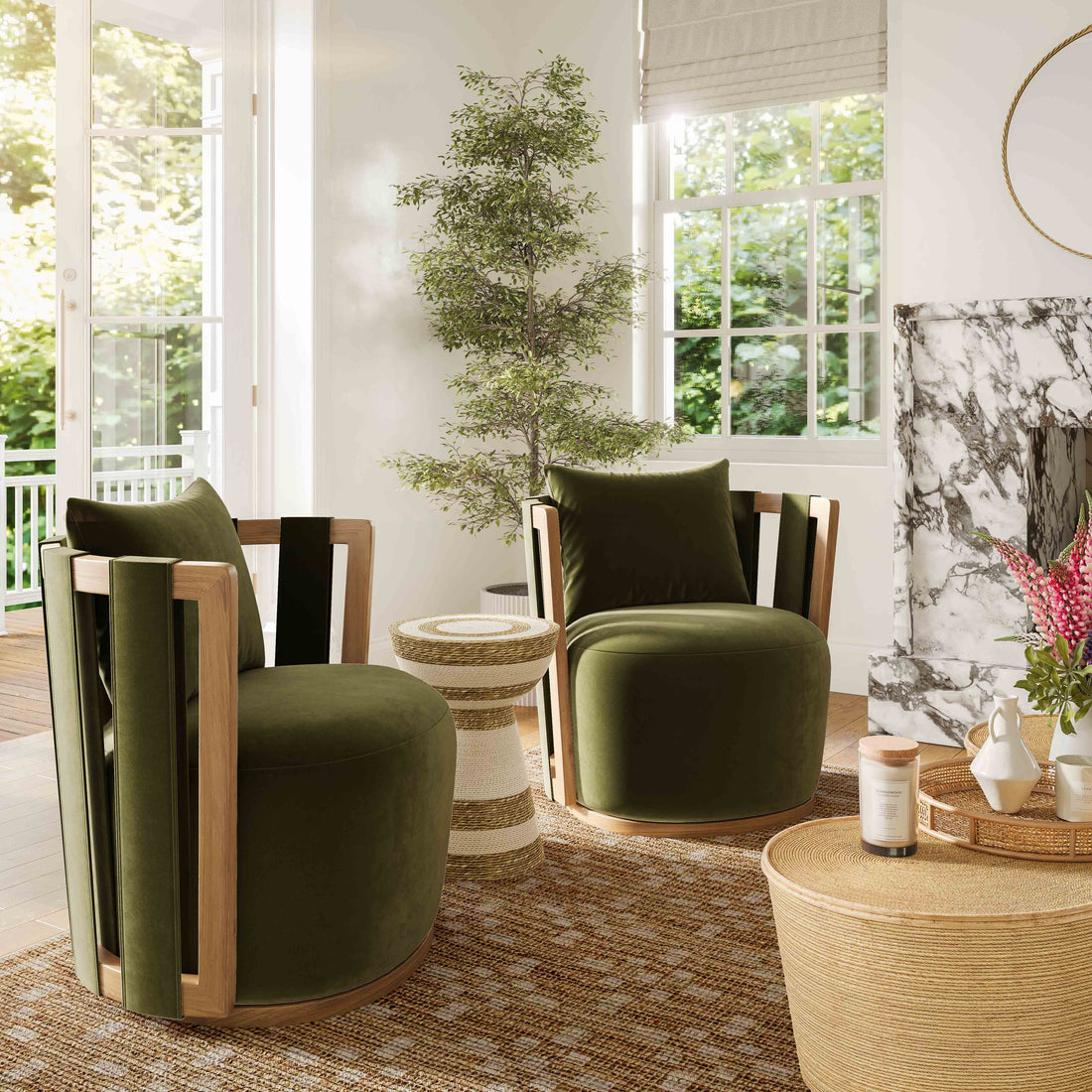 Paolo Upcycled Fabric Swivel Chair