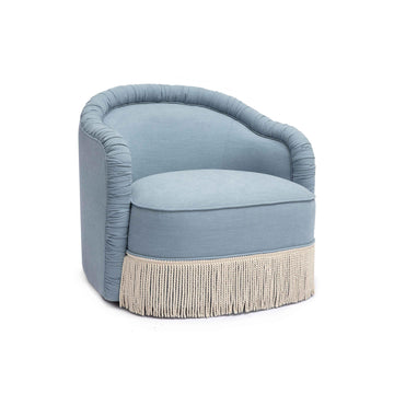 Pamela Faded Blue Upcycled Fabric Tassel Lounge Chair