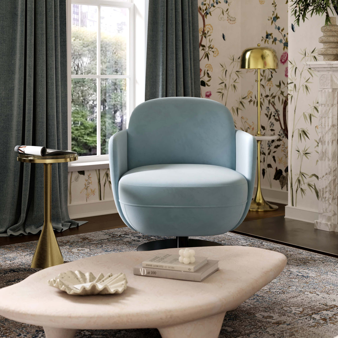 Solange Velvet Swivel Chair