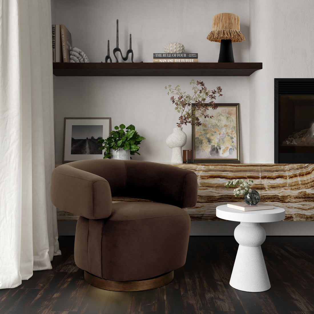 River Chocolate Brown Performance Velvet Swivel Accent Chair