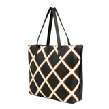 Black Crisscross Rexine Tote Bag