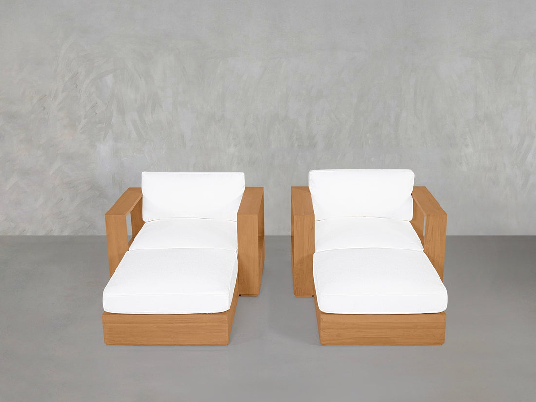 Double Armchairs with Ottomans Teak Outdoor