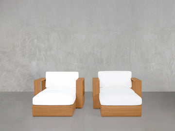 Double Armchairs with Ottomans Teak Outdoor