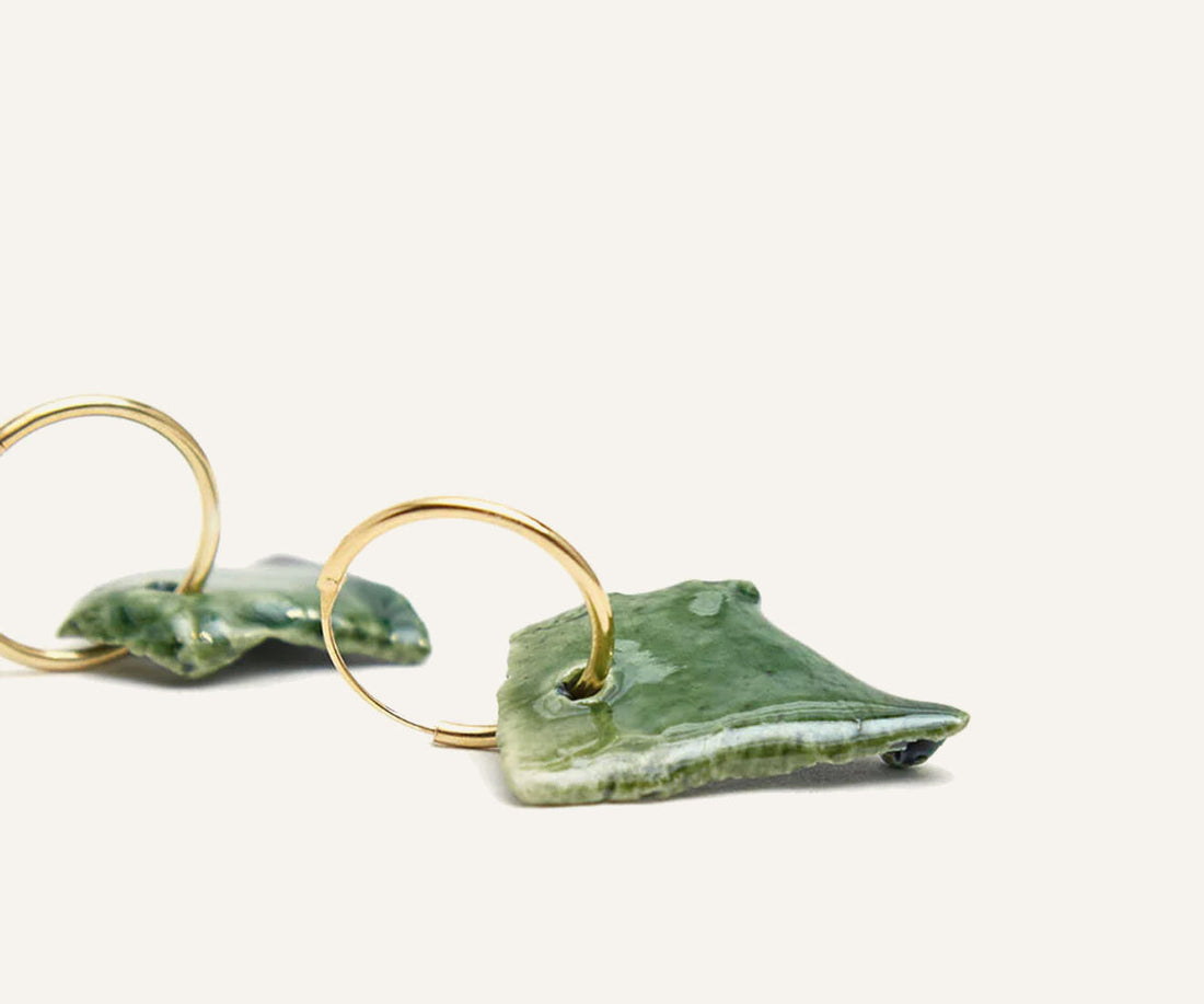 Asymmetrical Bits Hoop Earrings in Green